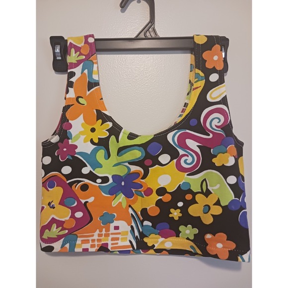 Hippie Festival Floral Bohemian Bright 70's Vibe Bra Crop top Large - Picture 2 of 2